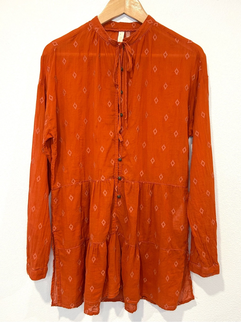 PILCRO Anthropologie Burnt Orange Tiered Tunic Cotton Boho Lightweight Size S - Picture 5 of 9